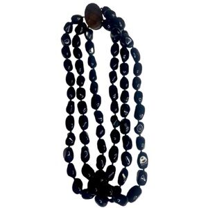 3 String Large Black Bead Necklace